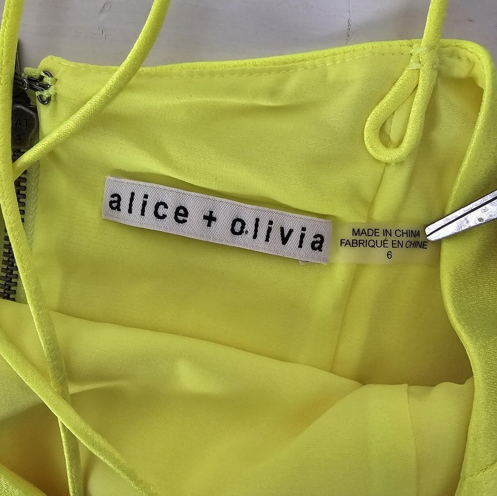 Alice Olivia Nelle Neon Yellow Mini Dress Size 6 - Picture 6 of 7
